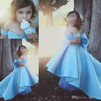 Blue off the shoulder flower girl dresses