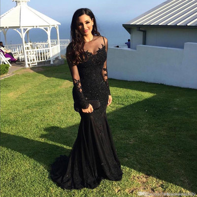 Elegant mermaid black mother of the bride dress with appliques - Thumbnail 4