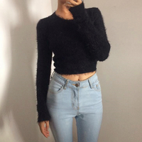 Retro Fleece Round Neck Long Sleeve Knit Top - Thumbnail 2