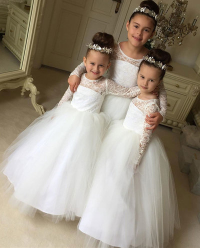 Sweet Long Sleeves Tulle White Flower Girl Dress
