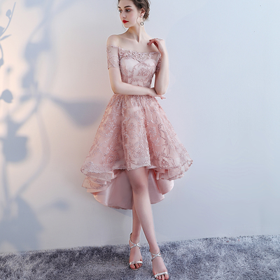 Pink high low short prom dress, homecoming dress - Thumbnail 5