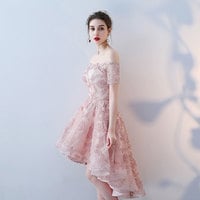 Pink high low short prom dress, homecoming dress - Thumbnail 1