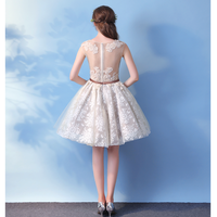 Champagne lace short prom dress, lace evening dress - Thumbnail 2