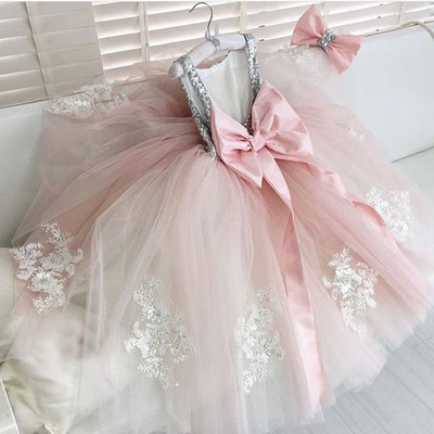 Sweet ball gown pink flower girl dress with bowknot - Thumbnail 5