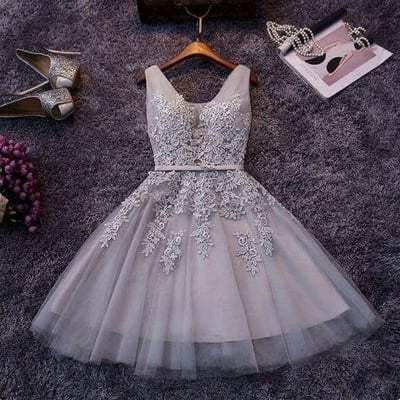  cute a-line grey lace short prom dress, homecoming dresses - Thumbnail 5