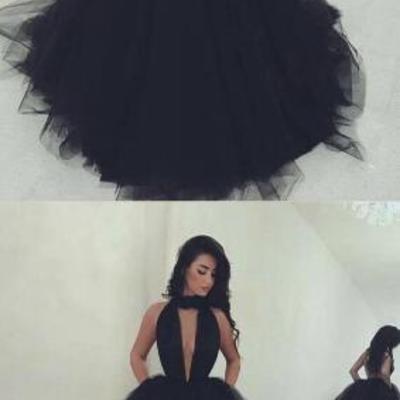 Sexy key hole tulle black prom dress princess evening gown - Thumbnail 5