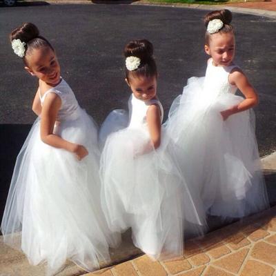 Cute v back white tulle flower girl dresses - Thumbnail 4