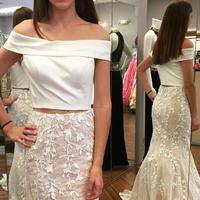 Sexy Two Piece Mermaid White/Red/Black Lace Prom Dresses - Thumbnail 1