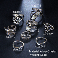 Beautiful Vintage Silver Boho Crystal Ring Set - Thumbnail 1