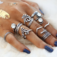 Beautiful Vintage Silver Boho Crystal Ring Set - Thumbnail 2
