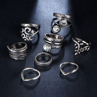 Beautiful Vintage Silver Boho Crystal Ring Set - Thumbnail 3