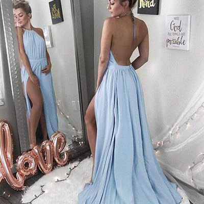 Sexy halter backless long prom dresses for women - Thumbnail 4