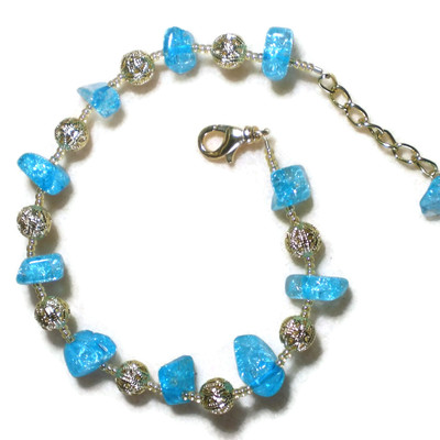 Aqua and gold adjustable anklet - Thumbnail 5