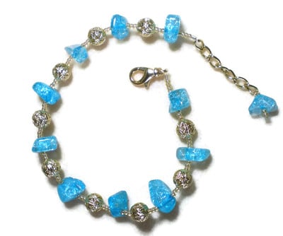 Aqua and Gold Adjustable Anklet