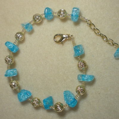 Aqua and gold adjustable anklet
