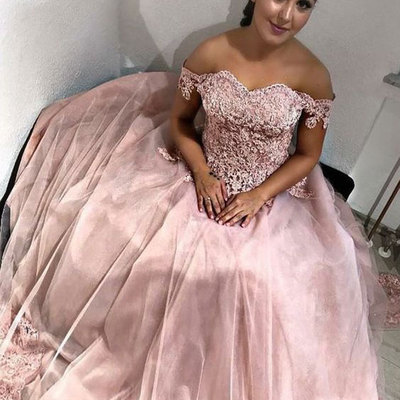 Pink off the shoulder ball gowns prom dress birthday dress - Thumbnail 5