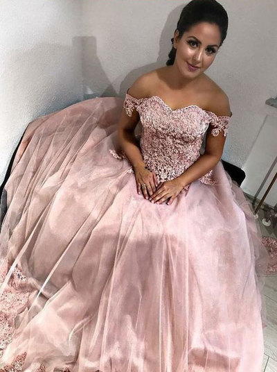 Pink Off the Shoulder Ball Gowns Prom Dress Birthday Dress