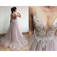 Sexy Spaghetti Straps Split Side Prom Dresses with Beaded - Thumbnail 1