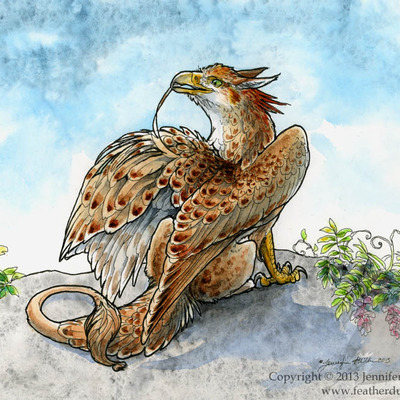 "afternoon bath" ink and watercolor painting