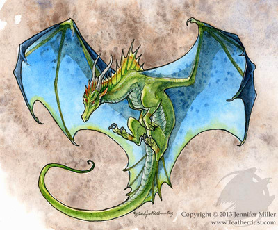 "Azure-Winged Dragon" Ink and Watercolor Painting