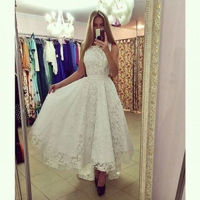 Elegant white lace prom dresses informal dress - Thumbnail 4
