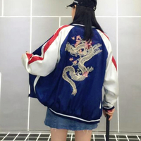 Dragon Flower Embroidery Bomber Jacket - Thumbnail 2