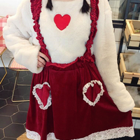 Flounce Lace Suspender Skirt + Love Heart Embroidered Woolen Sweater - Thumbnail 1