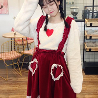 Flounce Lace Suspender Skirt + Love Heart Embroidered Woolen Sweater - Thumbnail 2