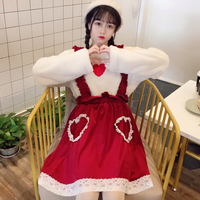 Flounce Lace Suspender Skirt + Love Heart Embroidered Woolen Sweater - Thumbnail 3