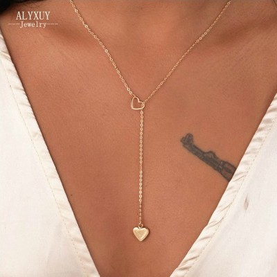 Heart charm chain necklace in silver and gold - Thumbnail 3