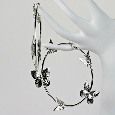 Silver butterfly hoops