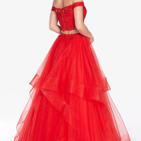 Hot Sell Red Off the Shoulder Prom Dresses with Beaded - Thumbnail 1