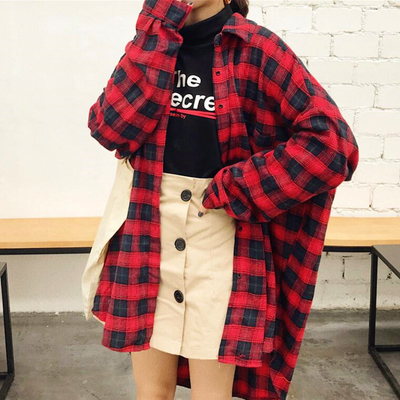 Harajuku checker turnover collar long sleeve shirt - Thumbnail 3