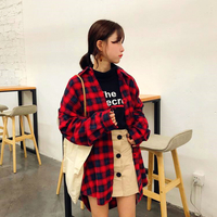 Harajuku Checker Turnover Collar Long Sleeve Shirt - Thumbnail 1