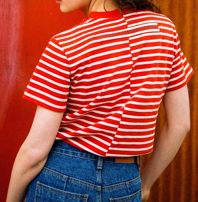 90's Irregular Color Block Striped Tee
