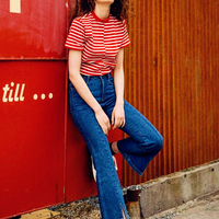 90's Irregular Color Block Striped Tee - Thumbnail 1