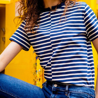 90's Irregular Color Block Striped Tee - Thumbnail 3