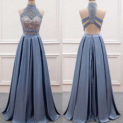Sexy two piece long prom dresses with lace - Thumbnail 5