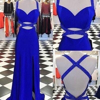 Elegant royal blue long prom dresses with beaded - Thumbnail 5