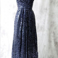 Short/Long Champagne Gold/Dark Navy Bridesmaid Dresses - Thumbnail 1