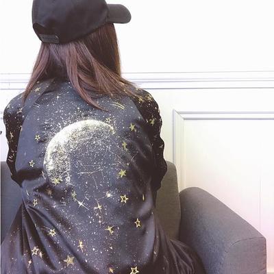 Harajuku galaxy universe star embroidered baseball jacket - Thumbnail 5
