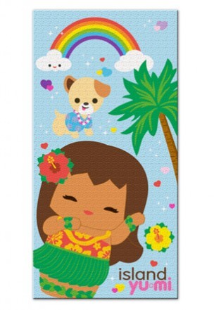 "ISLAND YUMI ALOHA" BLUE KIDS BEACH TOWEL