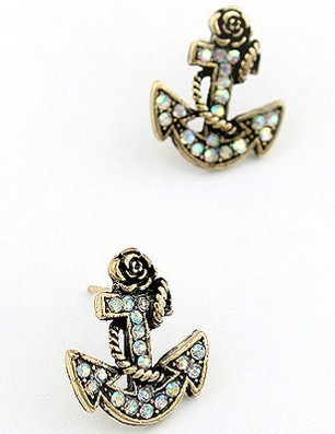 Gold Anchor Stud Earrings