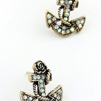 Gold Anchor Stud Earrings