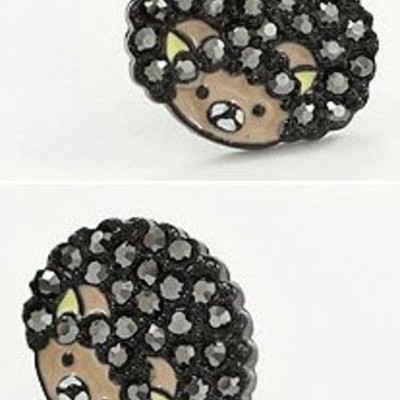 Afro bear crystal stud earrings-take 50% off