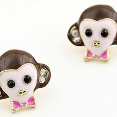 Monkey with bow tie stud earrings-take 50% off