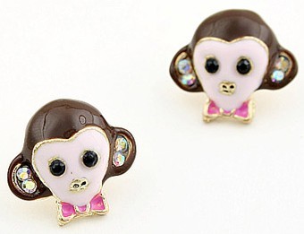 Monkey with Bow Tie Stud Earrings-Take 50% Off
