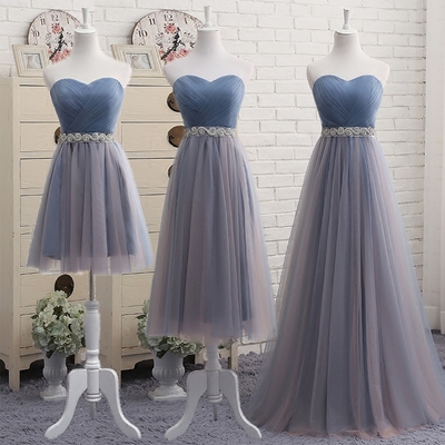 Gray tulle sweetheart neck long prom dress, evening dress - Thumbnail 5