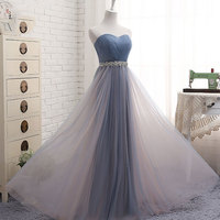 Gray tulle sweetheart neck long prom dress, evening dress - Thumbnail 1
