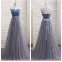 Gray tulle sweetheart neck long prom dress, evening dress - Thumbnail 2